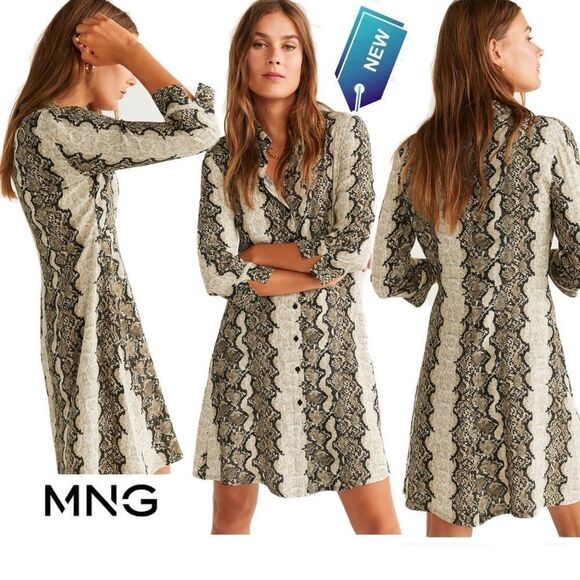 MNG New with tag long sleeve snake print button down dress size extra small - Picture 1 of 14
